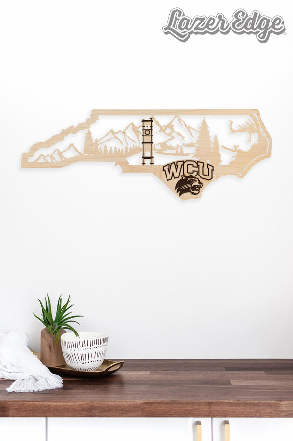 Western Carolina University Skyline Wall Hanging - Crafted from Cherry and Maple Wood - Western Carolina Catamounts