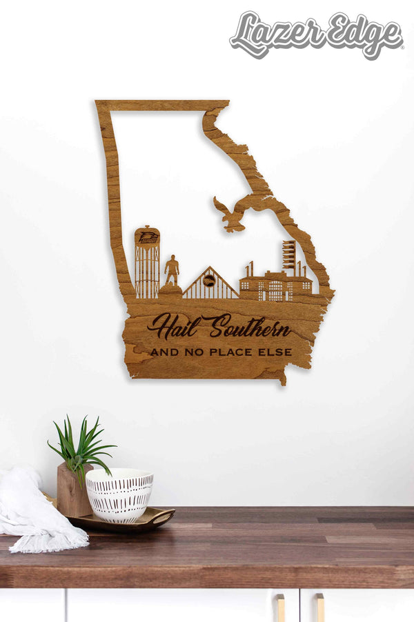 Georgia Southern University Skyline Wall Hanging - Crafted from Cherry or Maple Wood - Georgia Southern Eagles