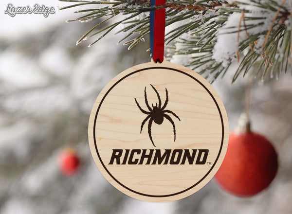 Richmond University Logo Ornament – Crafted from Cherry and Maple Wood – Richmond Spiders