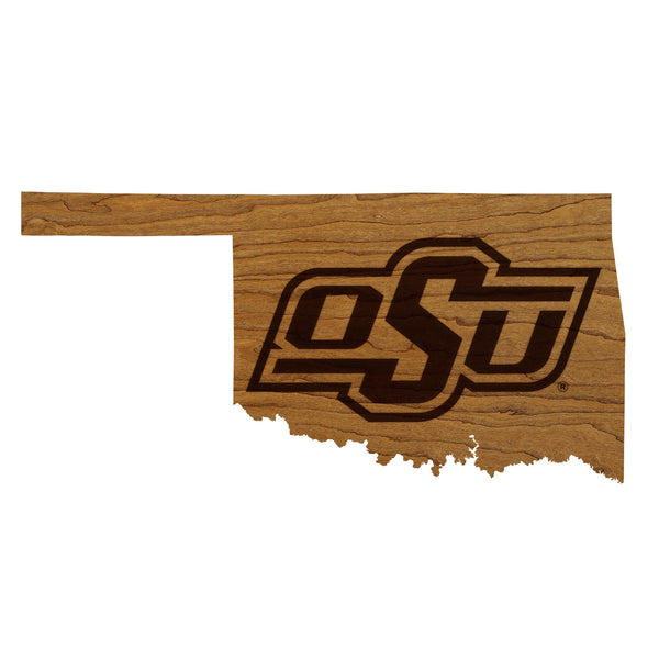 Oklahoma State University OSU on State Wall Hanging - Crafted from Cherry or Maple Wood - Oklahoma State Cowboys