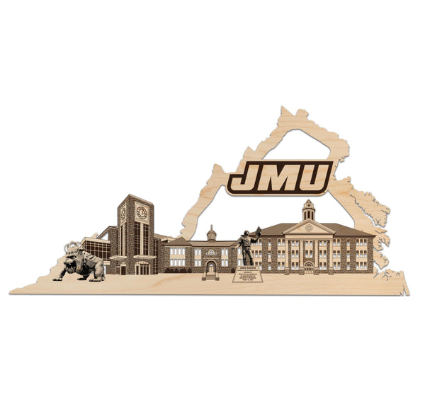 James Madison University Skyline Wall Hanging - Crafted from Cherry or Maple Wood - James Madison Dukes
