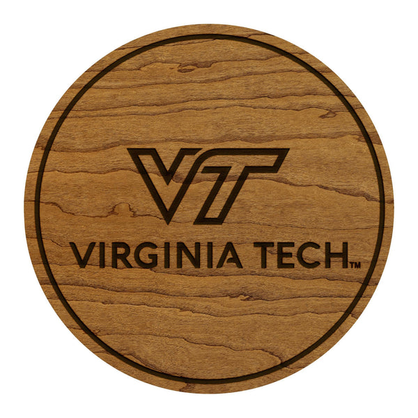 Virginia Tech University Academic Mark Coaster – Crafted from Cherry or Maple Wood – Virginia Tech Hokies