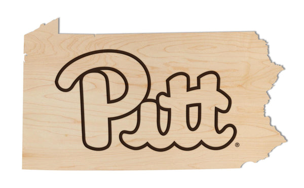 University of Pittsburgh Pitt Script on State Wall Hanging – Crafted from Cherry and  Maple Wood - Pitt Panthers