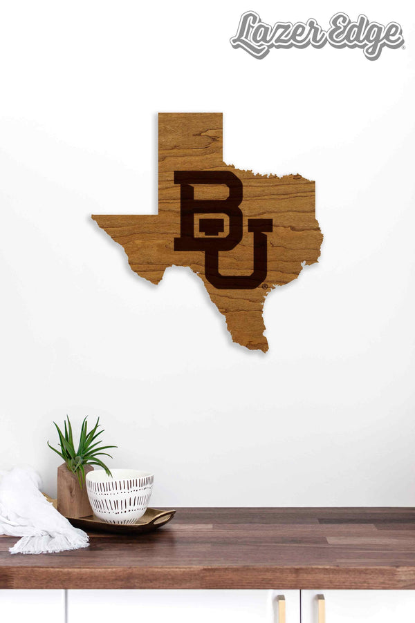 Baylor University BU on State Wall Hanging - Crafted from Cherry and Maple Wood - Baylor Bears