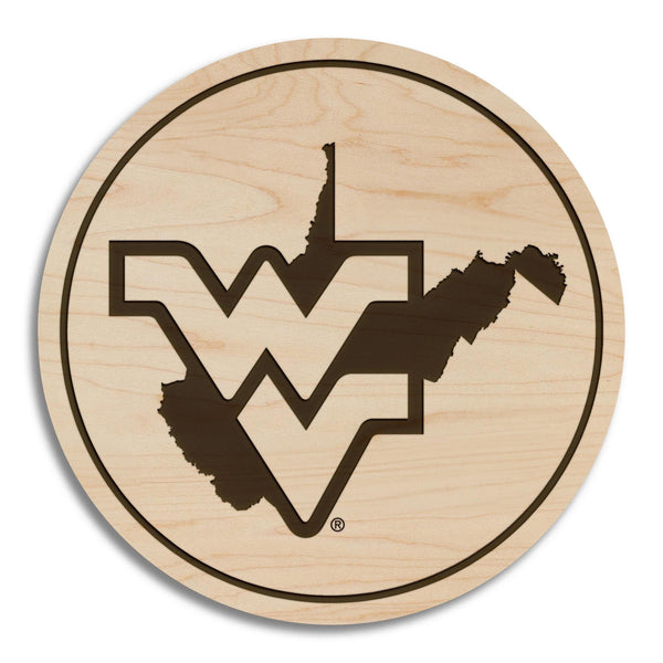 West Virginia Flying WV on State Coaster – Crafted from Cherry or Maple Wood – West Virginia Mountaineers
