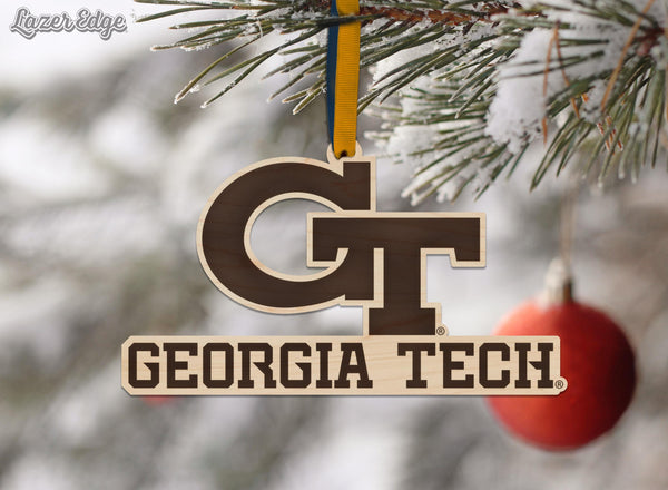 Georgia Tech Primary Logo Ornament - Crafted from Cherry or Maple Wood - Georgia Tech Yellow Jackets