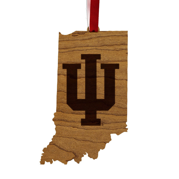 Indiana University IU on State Ornament – Crafted from Cherry and Maple Wood – Indiana Hoosiers