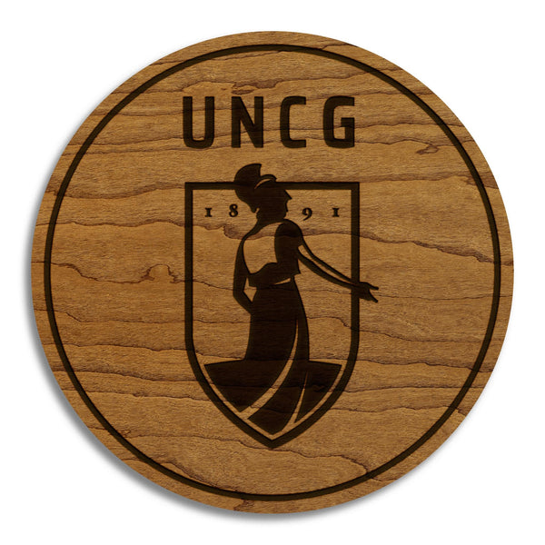 University of North Carolina Greensboro Institution Mark Coaster - Crafted from Cherry or Maple Wood - UNCG Spartans