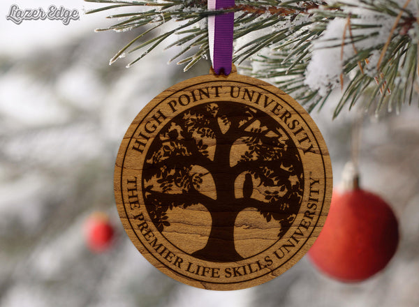 High Point University Seal Ornament – Crafted from Cherry Wood or Maple Wood – High Point Panthers