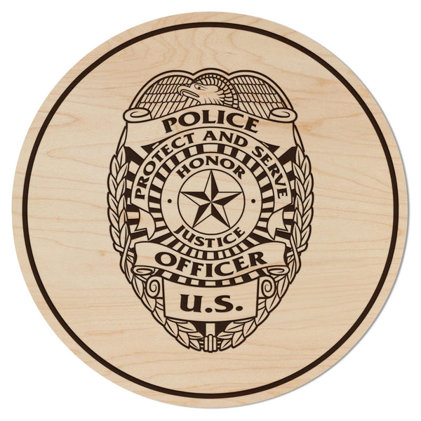 U.S. Police Officer Coaster – To Protect and Serve – Crafted from Cherry or Maple Wood