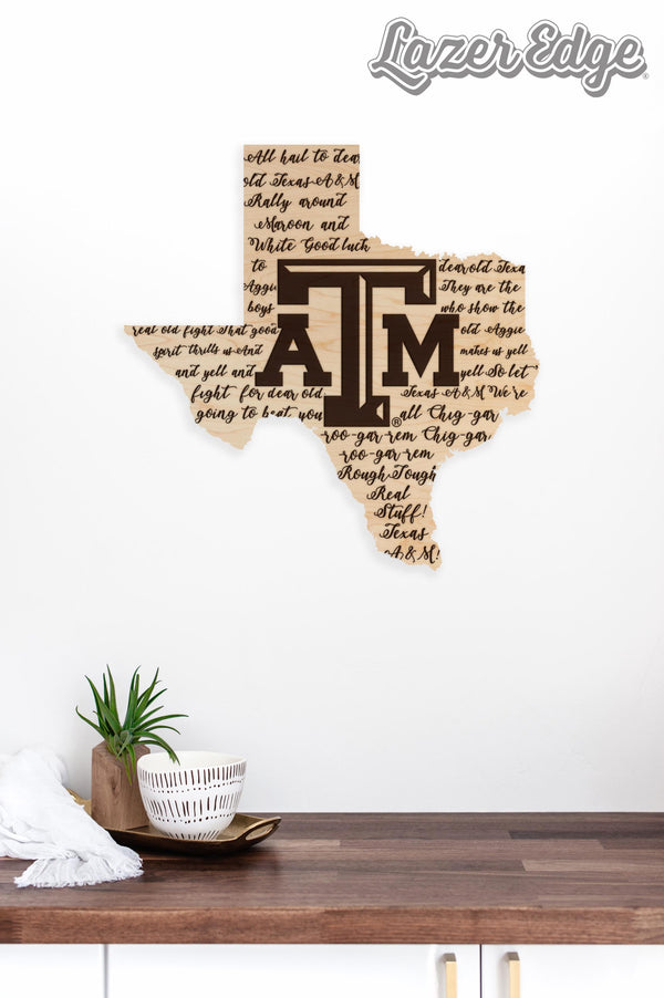 Texas A&M University Fight Song on State Wall Hanging – Crafted from Cherry and  Maple Wood - TAMU Aggies