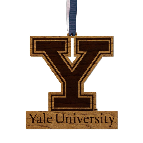 Yale University Athletic Y Ornament – Crafted from Cherry and Maple Wood – Yale Bulldogs