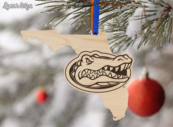 University of Florida Gators on State Ornament – Crafted from Cherry and Maple Wood – Florida Gators