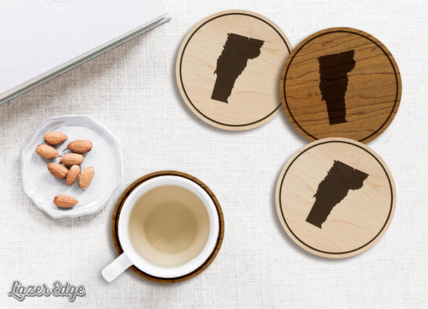 Vermont State Map Coaster - Crafted from Cherry or Maple Wood