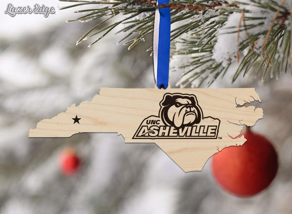 UNC Asheville Bulldogs on State Ornament – Crafted from Cherry Wood