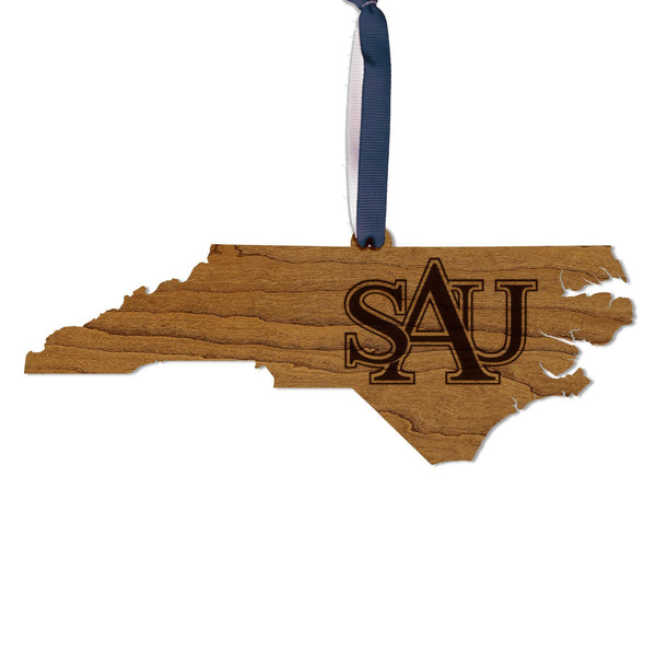 Saint Augustine's University SAU on State Ornament – Crafted from Cherry or Maple Wood – Saint Augustine's Falcons
