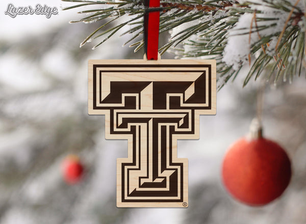 Texas Tech University Double T Ornament – Crafted from Cherry and Maple Wood – Texas Tech Red Raiders
