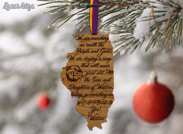 Western Illinois University Fight Song Ornament – Crafted from Cherry and Maple Wood – Western Illinois Leathernecks