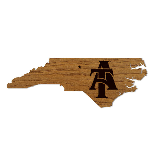 NCAT Aggies on State Wall Hanging - Crafted from Cherry or Maple Wood