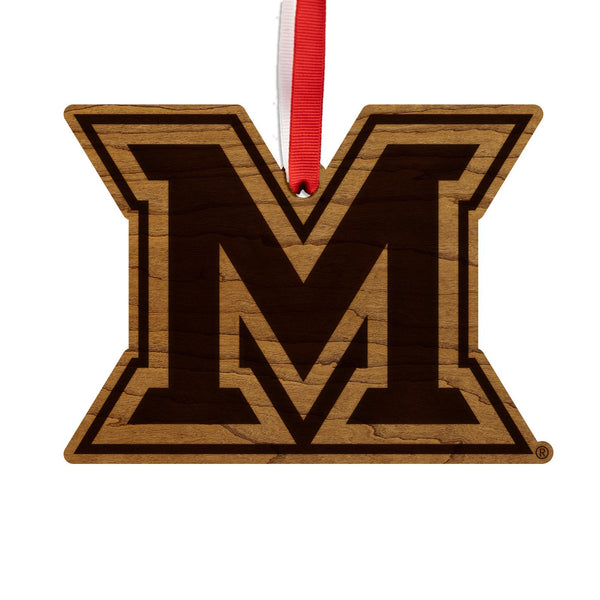 Miami University of Ohio Logo Ornament – Crafted from Cherry and Maple Wood – Miami University Redhawks