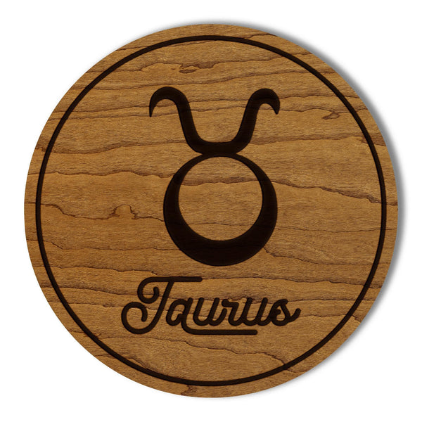 Taurus Sign Zodiac Coaster – Crafted from Cherry or Maple Wood