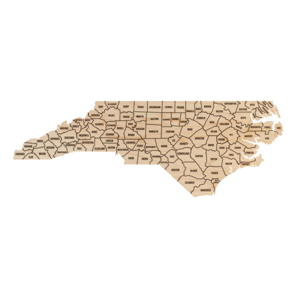 North Carolina County Map Wall Hanging - Crafted from Cherry or Maple Wood