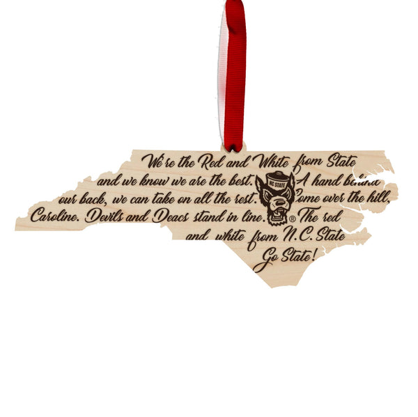 NC State University Fight Song Ornament – Crafted from Cherry or Maple Wood – North Carolina State Wolfpack