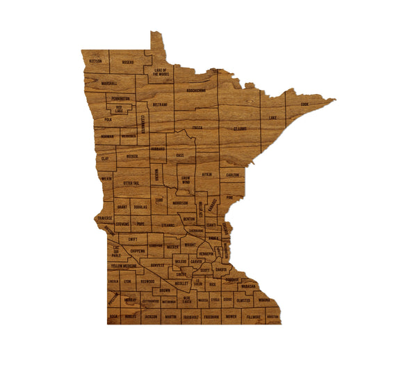 Minnesota County Map Wall Hanging - Crafted from Cherry or Maple Wood