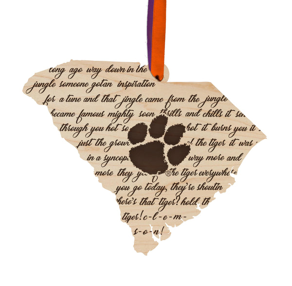 Clemson University Fight Song Ornament – Crafted from Cherry and Maple Wood – Clemson Tigers