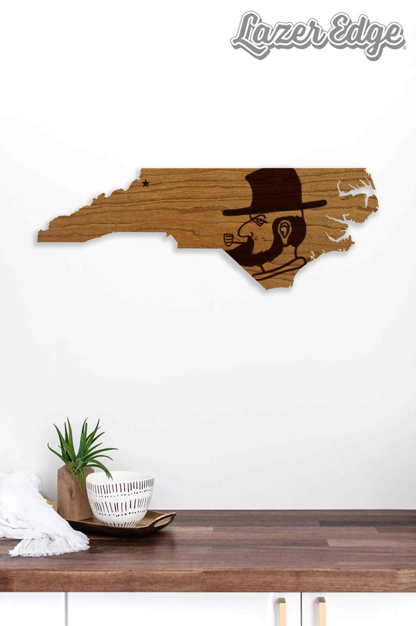 Appalachian State University Yosef Head on State Wall Hanging - Crafted from Cherry or Maple Wood - App State Mountaineers