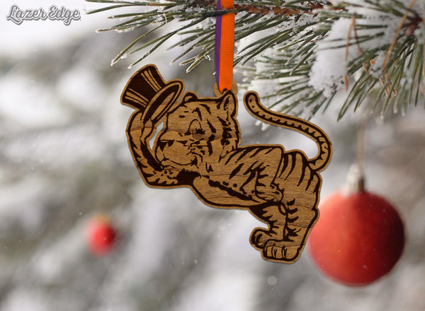 Clemson University Gentleman Tiger Ornament – Crafted from Cherry and Maple Wood