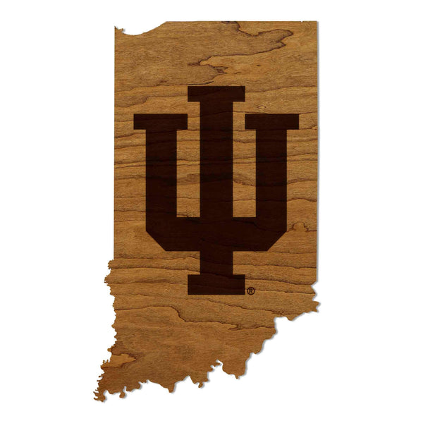 Indiana University Logo on State Wall Hanging - Crafted from Cherry or Maple Wood – Indiana Hoosiers