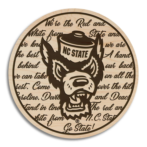 North Carolina State University Fight Song Coaster – Crafted from Cherry or Maple Wood – NC State Wolfpack
