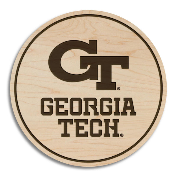 Georgia Tech Primary Mark and Wordmark Coaster – Crafted from Cherry or Maple Wood – Georgia Tech Yellow Jackets