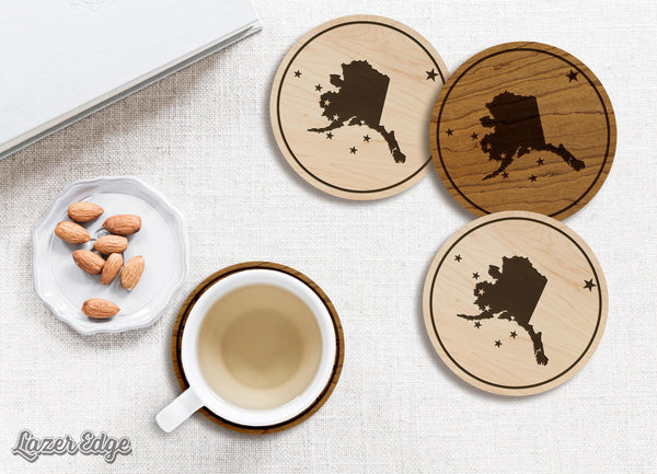 Alaska State Flag Coaster - Crafted from Cherry or Maple Wood