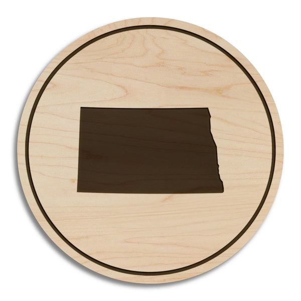 North Dakota State Map Coaster - Crafted from Cherry or Maple Wood
