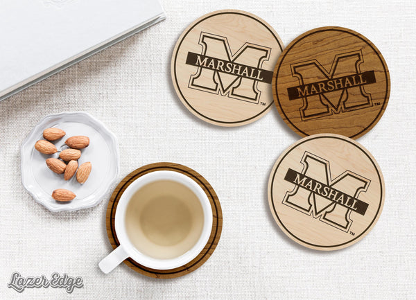 Marshall University Primary Logo Coaster – Crafted from Cherry or Maple Wood – Marshall University Bison