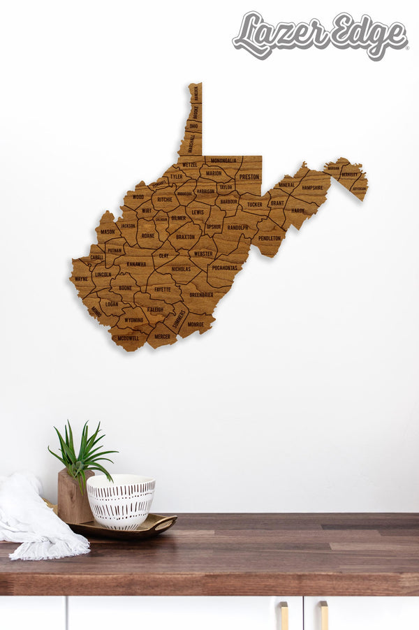West Virginia County Map Wall Hanging - Crafted from Cherry or Maple Wood