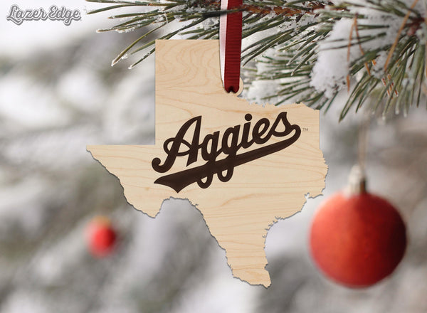 Texas A&M University Aggies on State Ornament – Crafted from Cherry and Maple Wood – Texas A and M Aggies