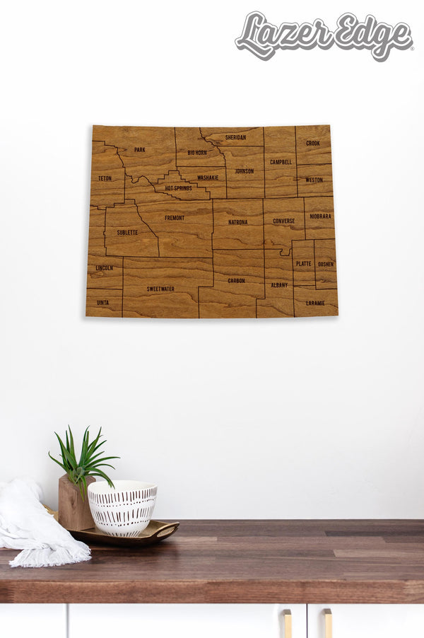 Wyoming County Map Wall Hanging - Crafted from Cherry or Maple Wood