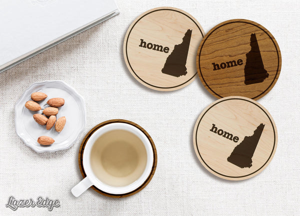 New Hampshire Home State Map Coaster - Crafted from Cherry or Maple Wood