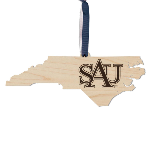 Saint Augustine's University SAU on State Ornament – Crafted from Cherry or Maple Wood – Saint Augustine's Falcons