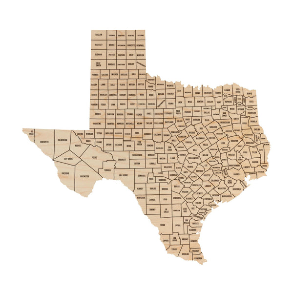 Texas County Map Wall Hanging - Crafted from Cherry or Maple Wood