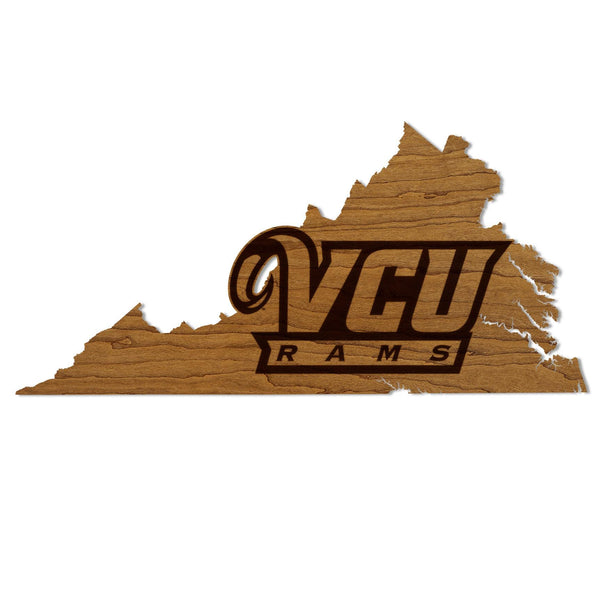 Virginia Commonwealth University Rams on State Wall Hanging - Crafted from Cherry and Maple Wood -VCU Rams