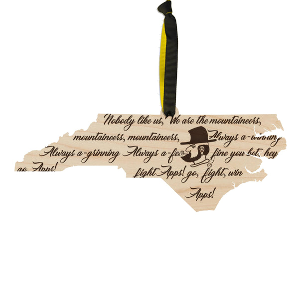 Appalachian State University Fight Song on State Ornament – Crafted from Cherry and Maple Wood – App State Mountaineers