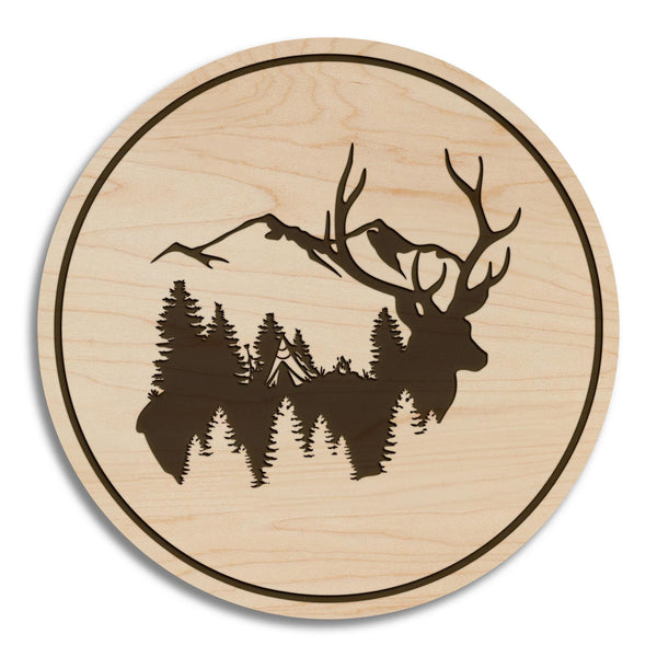 Deer Mountain Silhouette Coaster – Crafted from Cherry or Maple Wood