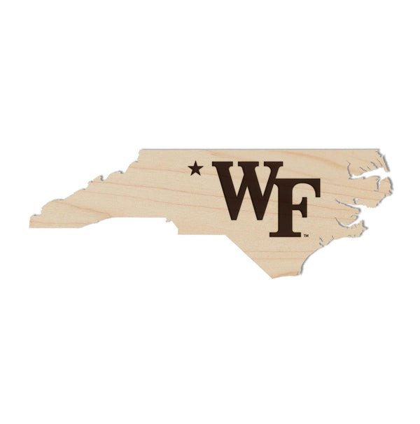 Wake Forest University WF Logo on State Magnet - Crafted from Cherry or Maple Wood - Wake Forest Demon Deacons