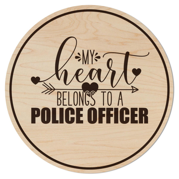 My Heart Belongs to a Police Officer Wooden Coaster – Crafted from Cherry or Maple Wood