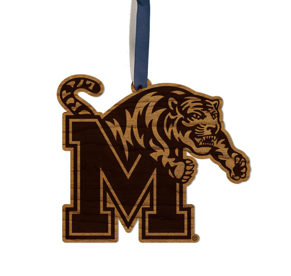 University of Memphis Block M Ornament – Crafted from Cherry and Maple Wood – Memphis Tigers