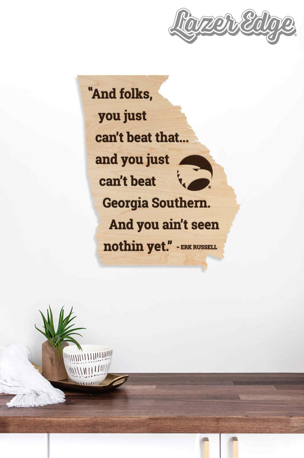 Georgia Southern University Quote on State Wall Hanging - Crafted from Cherry or Maple Wood - Georgia Southern Eagles